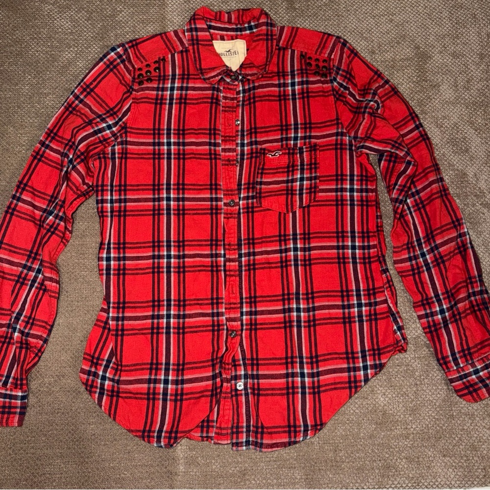 Hollister Red and Black Plaid Women’s Shirt